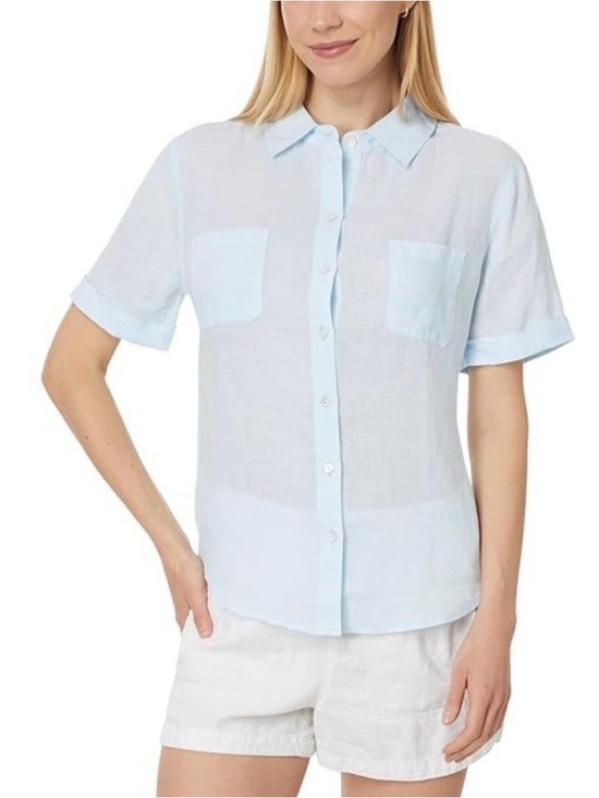 Lilly Pulitzer Tops - Lilly Pulitzer linen light blue button-down shirt, size L